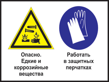 Кз 64 опасно - едкие и коррозийные вещества. работать в защитных перчатках. (пленка, 400х300 мм) - Знаки безопасности - Комбинированные знаки безопасности - ohrana.inoy.org