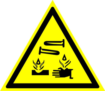 W04 опасно! едкие и коррозионные вещества (пленка, сторона 200 мм) - Знаки безопасности - Предупреждающие знаки - ohrana.inoy.org